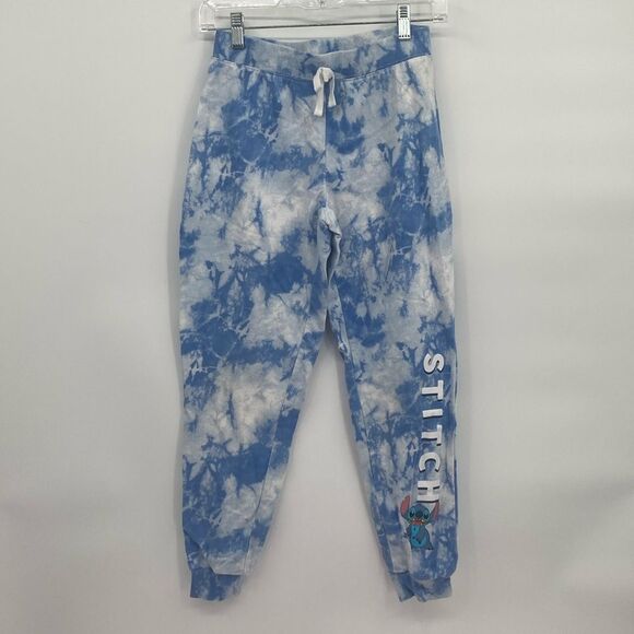 Disney Girls Blue Tie Dye Stitch Character Jogger Sweat Pants Elastic Waist XL - Picture 1 of 6